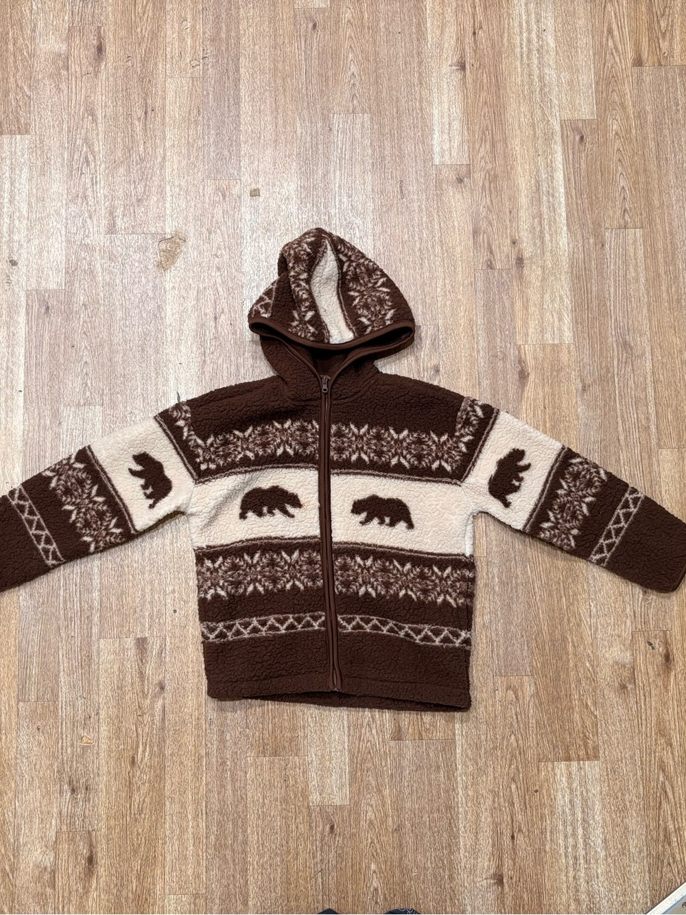 Kids Old Navy Brown & Cream Hooded Bear Fleece Zip Jacket